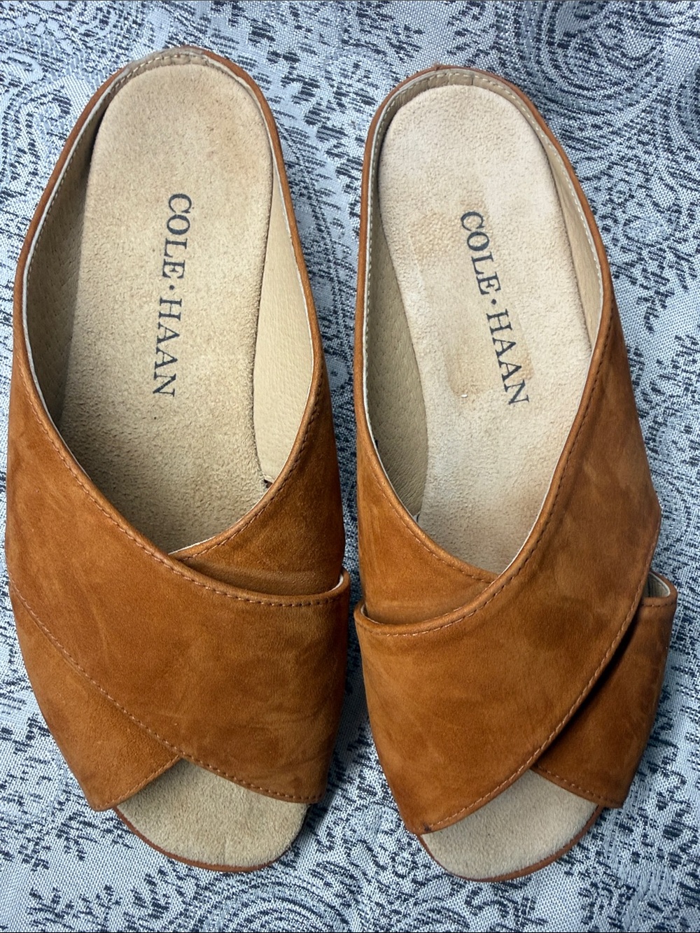 Cole Haan Cognac Brown Leather Crossover Slide Mules - 6.5